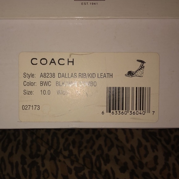 Coach size 10 black & white leather linen & grosgrain ankle wrap platform - Picture 8 of 9